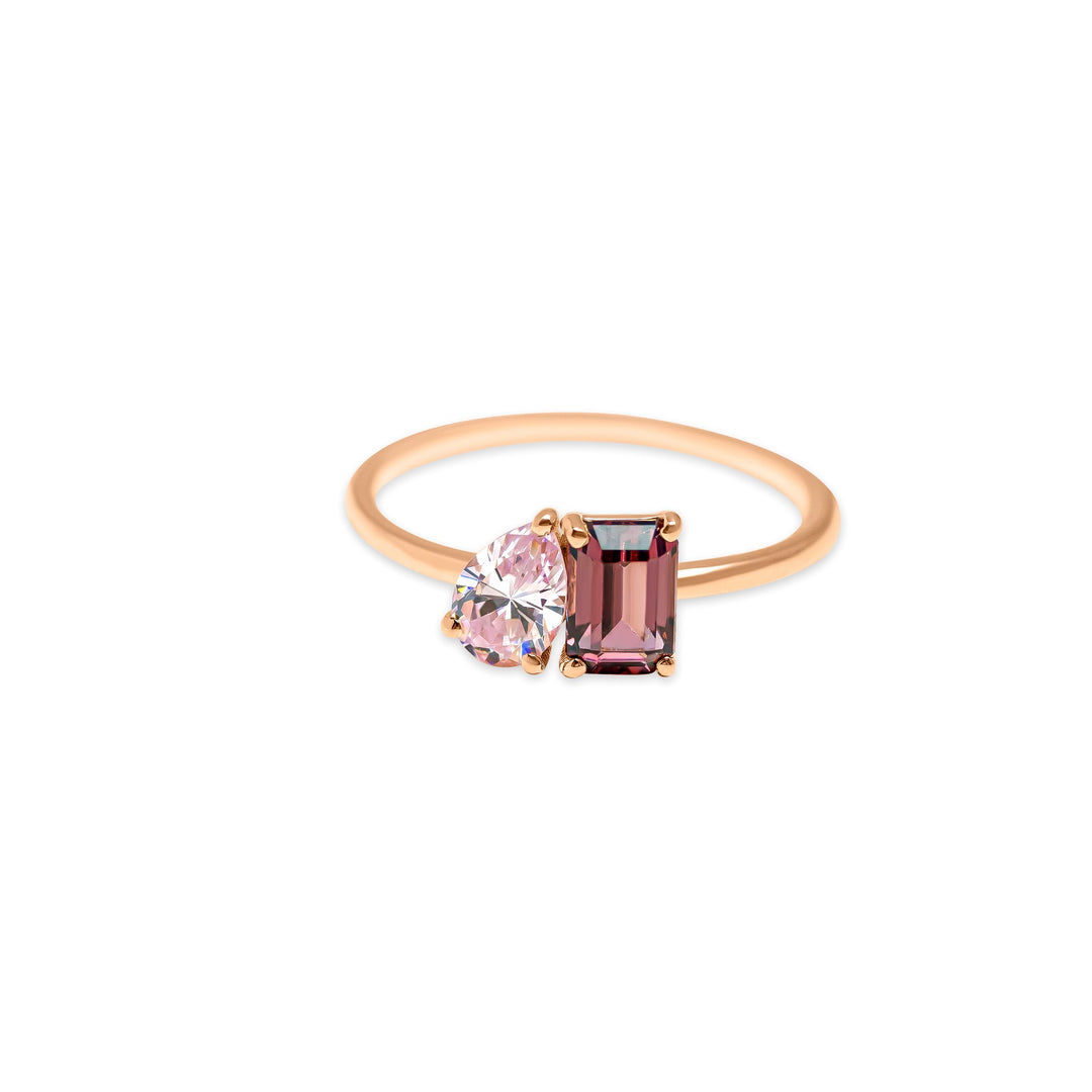 Bague Toi Et Moi En Argent Massif Avec Pierres Rose Et Violette - Taille 57, Occasion